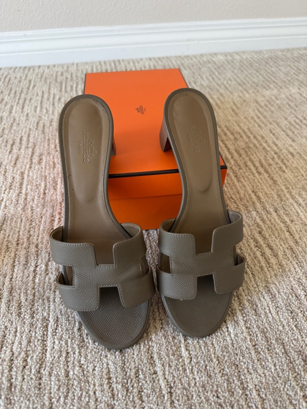 Oran Taupe Leather Slide Sandals